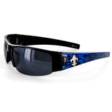 Marseilles Designer Sunglasses with Flame Pattern and Fleur de Lis Emblem