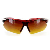 Daredevil Fashion Bifocal Sunglasses with Wrap-Around Sports Design and Anti-Glare Coating for Youthful and Active Men (Tortoise + Red w/ Amber +1.50)