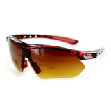 Daredevil Fashion Bifocal Sunglasses with Wrap-Around Sports Design and Anti-Glare Coating for Youthful and Active Men (Tortoise + Red w/ Amber +2.50)