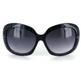 Glyphic 9411 Women's Designer Sunglasses with Unique Stylish Patterned Frames and Large Lenses (Black/Blue + Smoke)