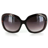 Glyphic 9411 Women's Designer Sunglasses with Unique Stylish Patterned Frames and Large Lenses (Black/Red + Smoke)