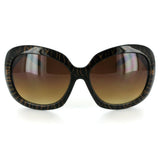 Glyphic 9411 Women's Designer Sunglasses with Unique Stylish Patterned Frames and Large Lenses (Black/Brown + Amber)