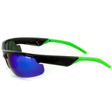 Power Sport X570022 Polarized Wrap Around Sports Sunglasses with Mirror Lens (Black/Green w/ Blue Revo)