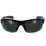 Power Sport X570019 Polarized Wrap Around Sports Sunglasses for Men and Women (Black & Blue w/ Smoke)